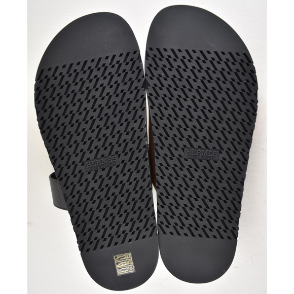 Hermes Chypre Sandal Mens Black Naturel Safari Leather H Logo Slide Flat 45 12 - Picture 13 of 13